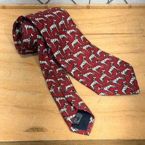 Nice Ties Mens Red Dalmatian Dog Print Silk Necktie Made in Italy Animal Pattern